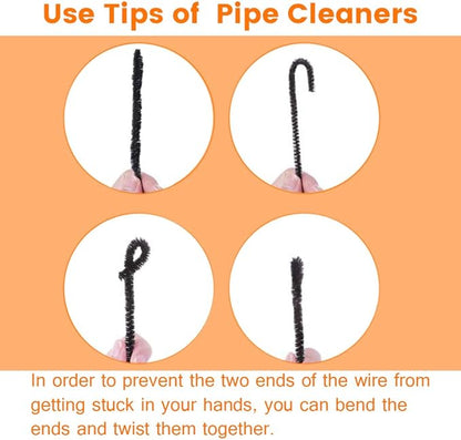 100 Chenille Stems, Black Pipe Cleaners for Hair, Crafts & Decorations