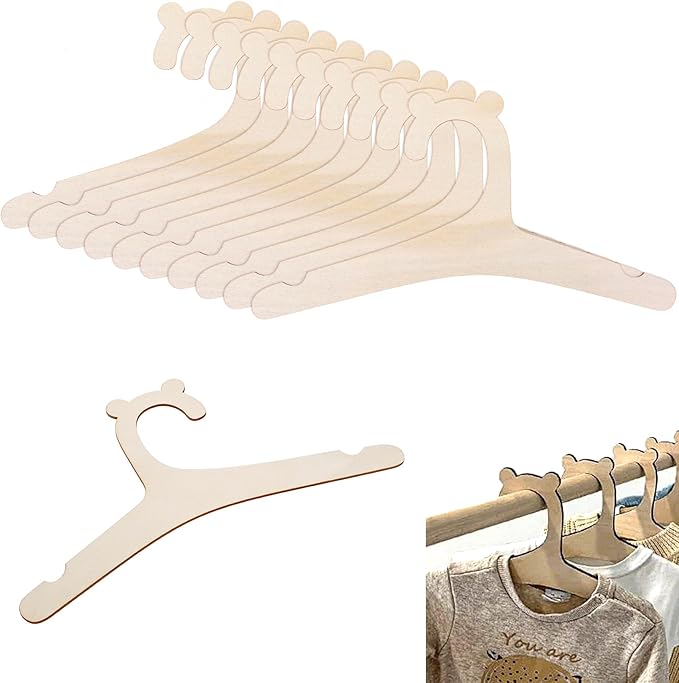 10 Pack Wooden Kids Hangers, 9inch Cute Wood Baby Hangers Nursery Hangers, Non Slip Coat Hanger for Baby Toddler Kids Clothes & Pants(Style1)