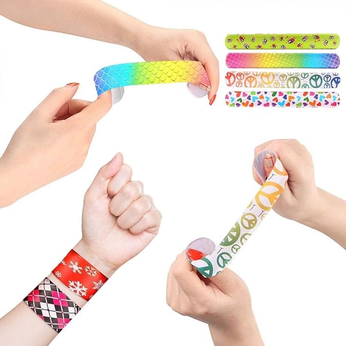 100 Pack Slap Bracelets | Slap Bands Birthday Party Supplies Favors with Hearts & Animal Print | One Size Fits All | For Kids, Boys, And Girls