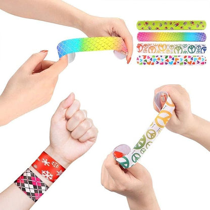 100 Pack Slap Bracelets | Slap Bands Birthday Party Supplies Favors with Hearts & Animal Print | One Size Fits All | For Kids, Boys, And Girls