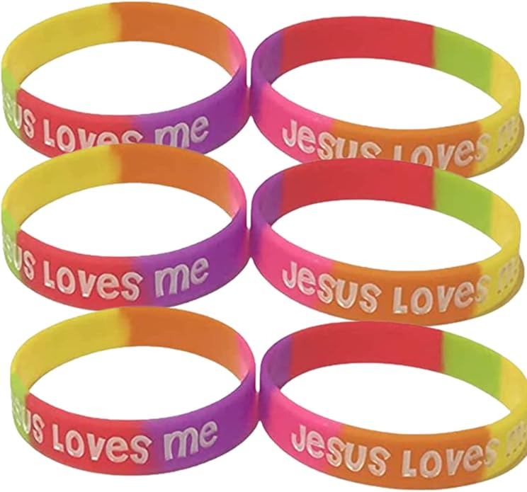 100 Bulk Count Jesus Loves Me John 3:16 Silicone Wristband Bracelets - Church Gifts - Missionary Christian - Religious Handouts
