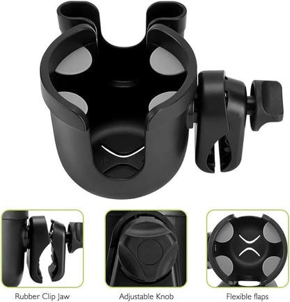 Accmor Stroller Cup Holder with Hook, Bike Cup Holder, Universal Cup Holder for Uppababy Nuna Doona Strollers, 2-in-1 Cup Phone Holder for Stroller, Bike, Wheelchair, Walker, Scooter