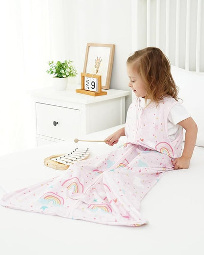TotAha Toddler Sleep Sack 2T-3T-4T for Girl, 0.5 TOG Summer Light Sleeping Sacks, Soft Wearable Blanket Baby Sleep Bag with 2-way Zipper,Pink Rainbow