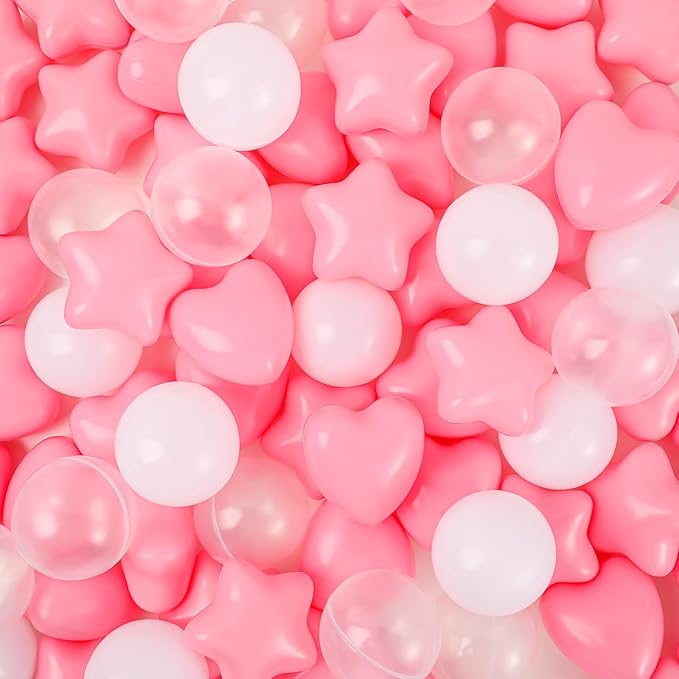 100 Pieces Ball Pit Balls Plastic Colorful Balls for Ball Pit Five Pointed Star Heart Round Ocean Soft Ball 2.17 Inch for Baby Kid Playpen Friendship Party Decoration(Pink White Clear)