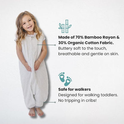 Tealbee DREAMSUIT: Toddler Sleep Sack with Feet 12-18 Months, 18-24 Months - 0.8 TOG Lightweight Summer Baby Wearable Blanket for Walkers - Rayon Made from Bamboo, Organic Cotton Sleeping Bag - Dash