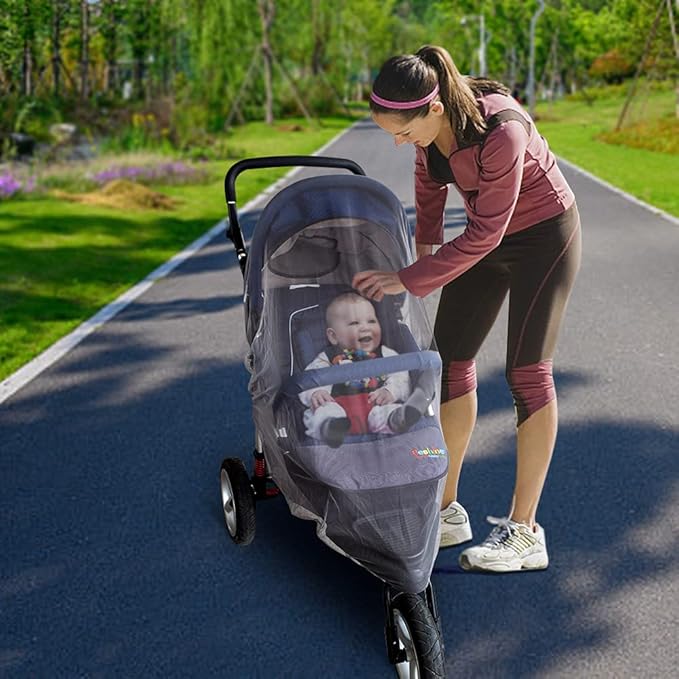 Mosquito Net for Stroller - Grey Sun Shade Protection Infant Stroller Mosquito Net and Car Seat - 2Pack Portable Bug Netting (Grey)