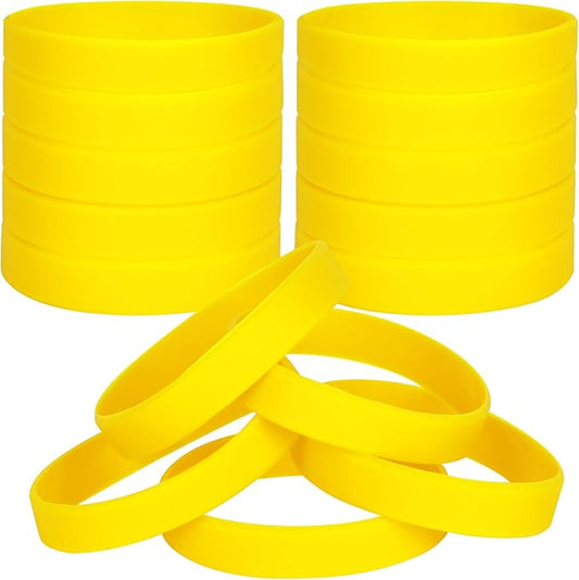 100 PCS Silicone Bracelets Wristbands for kid, Sports Rubber Elastic Wristband Bracelet for Party Decorations Favors Set Pack Yellow