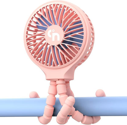 HomeLifairy Portable Stroller Fan, USB or Rechargeable Battery Operated with 3 Speeds and 360°Rotate, Cooling Clip On for Baby Crib Travel Car Seat Pink