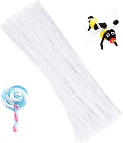 100 Pieces Pipe Cleaners Chenille Stem, Solid Color Pipe Cleaners Set for Pipe Cleaners DIY Arts Crafts Decorations, Chenille Stems Pipe Cleaners (White)