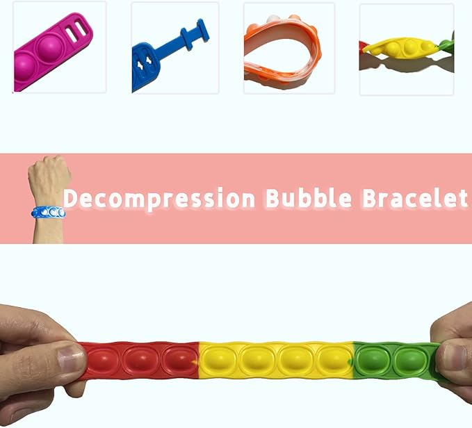 100pcs Rainbow Pop Bracelet Bubble Fidget Toys Pack Adjustable Silicone Bracelet Pop Toy, Pop Squeeze Toys Stress Relief Hand Finger Pop Toys Party Favor Student Gift for Kids Adults