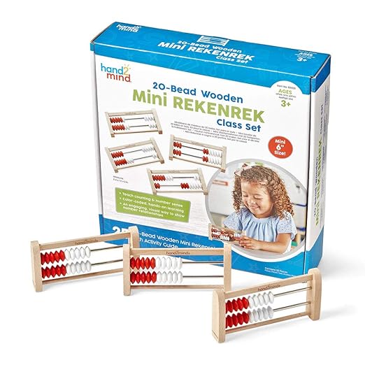 hand2mind Mini 20-Bead Wooden Rekenrek Class Set, Number Rack for Kids, Abacus for Kids Math, Counting Beads, Math Counters, Educational Toys for Elementary Kids, Math Manipulatives (Set of 25)