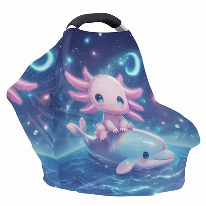 Binienty Axolotl Infants Carseat Canopies for Women, Dolphin Animal Print Nursing Breastfeeding Cover Stretchable for Stroller/Shopping Cart