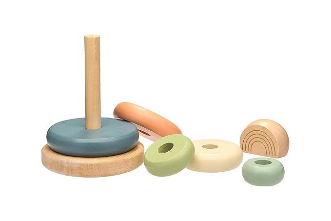 Pearhead Wooden Stacking Rainbow Toy, Baby and Toddler Ages 12+ Months Montessori Toy, Interactive Stackable Rings Learning Toy, Baby Girl or Baby Boy Nursery Accessory