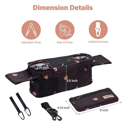 Universal Stroller Organizer with Cup Holders, Detachable Wristlet | Fits All Strollers | Stroller Diaper Bag Organizer with Phone Pocket, Insulated Bottle Holder & Storage Compartments