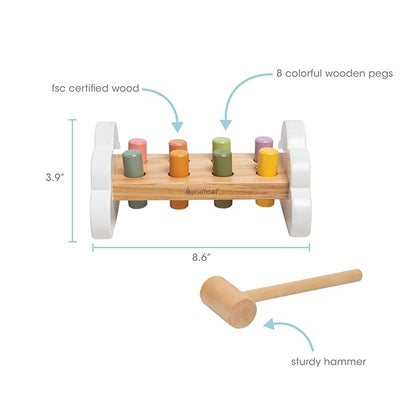 Pearhead Montessori Hammer Bench Toy, Pounding and Hammering Wooden Toy, Early Developmental Interactive Toddler Toy for Ages 1+ Years