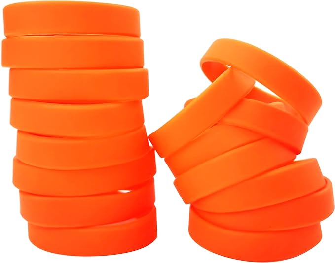 100 PCS Silicone Bracelets Wristbands for kid, Sports Rubber Elastic Wristband Bracelet for Party Decorations Favors Set Pack Orange