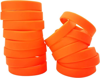 100 PCS Silicone Bracelets Wristbands for kid, Sports Rubber Elastic Wristband Bracelet for Party Decorations Favors Set Pack Orange