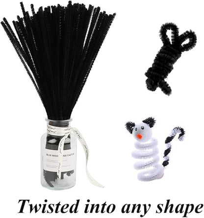 100Pcs Pipe Cleaners, Pipe Cleaners Craft, Chenille Stems Creative Craft Pipe Cleaners for Festivals Decorations, Crafting Pipe Cleaners, Craft Supplies for Home DIY Handcraft Arts/Black