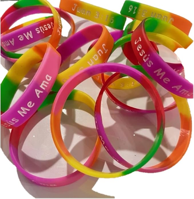 100 Count Bulk Spanish Jesus Loves Me, Jesus Me Ama, Juan 3:16, Rubber Silicone Bracelets Spanish Wristband Nice Gift Spanish Party Favors For Missionaries Religious Christian Church Giveaways