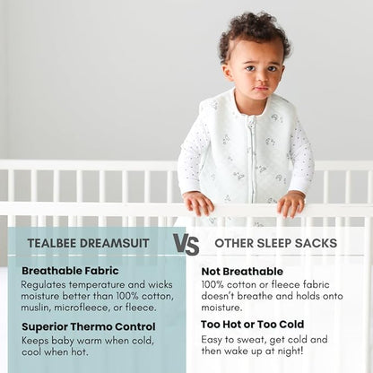 Tealbee DREAMSUIT: Toddler Sleep Sack with Feet 2T 3T - 0.8 TOG Lightweight Baby Wearable Blanket for Walkers - Rayon Made from Bamboo, Organic Cotton Sleeping Bag - Croissant