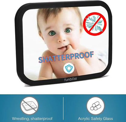 Baby Car Mirror Most Stable Backseat Mirror with Premium Matte Finish,Ultra High Definition PMMA Material, Secure and Shatterproof,Black