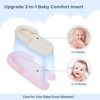 COOLBEBE New 2-in-1 Babybody Supports for Baby Newborn Infants - Extra Soft Stroller Cushion Pads Car Seat Insert, Seasons, Pink