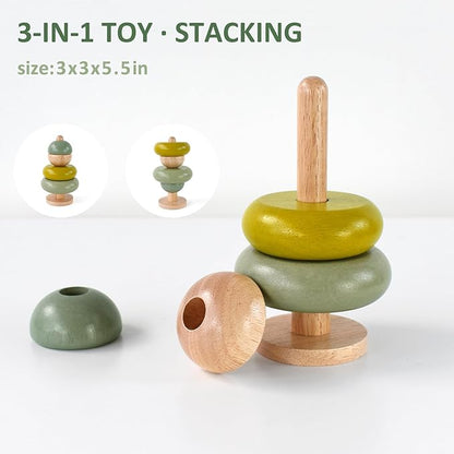 PairPear Educational Toys Set 3 in 1 - Wooden Toys Shape Sorter Cubes - Activity Stacking Toys - Animal Todder Puzzles - Classic Learning Toys Gift for Baby 1 Year Old and Up.
