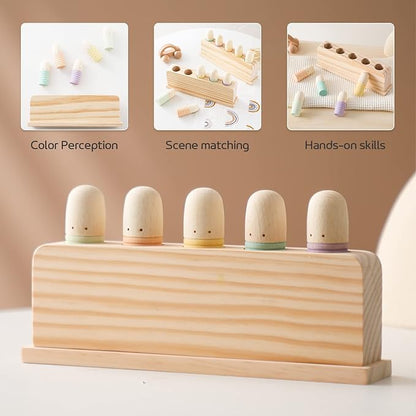 Pop Up Toy Multicolor Puppets | Wooden Color Sorting Toys | STEM Montessori Color Matching Toys | Preschool Learning Educational Toys Gifts for Kids Boys Girls Ages for 3+ Years (Neutral Colours)