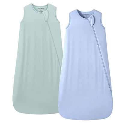 Mosebears Unisex Baby Sleep Sack 1.0 TOG, Supersoft Rayon Made from Bamboo Wearable Blanket with 2-Way Zipper (Sage&Blue,6-18 Months)