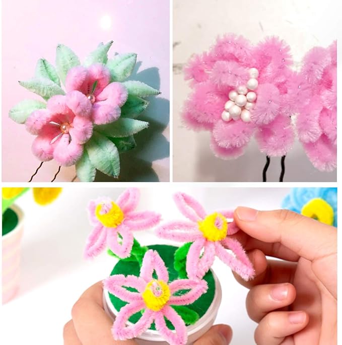 100 Pieces Pipe Cleaners Chenille Stem, Pink Pipe Cleaners Set for Pipe Cleaners Flower Kit DIY Arts Crafts Decorations, Chenille Stems Pipe Cleaners (Pink)