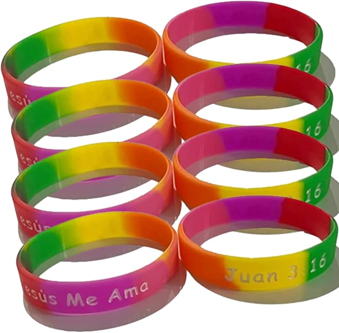 100 Count Bulk Spanish Jesus Loves Me, Jesus Me Ama, Juan 3:16, Rubber Silicone Bracelets Spanish Wristband Nice Gift Spanish Party Favors For Missionaries Religious Christian Church Giveaways