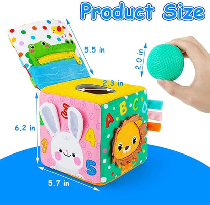beetoy Sensory Busy Cube for Baby, Montessori Infant Toys with Textured Sensory Balls, Early Learning Travel Toys for Fine Motor Skills, Perfect Newborn Boy and Girl Gift