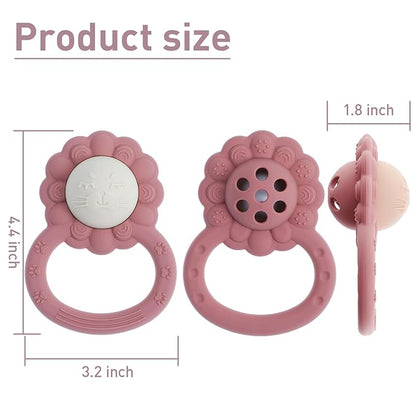 Rattle Teether, Lion Shape Montessori Baby Sensory Teething Toys, Food Grade Silicone BPA Free, Newborn Essentials Must Haves (Shifting Sand Sage)