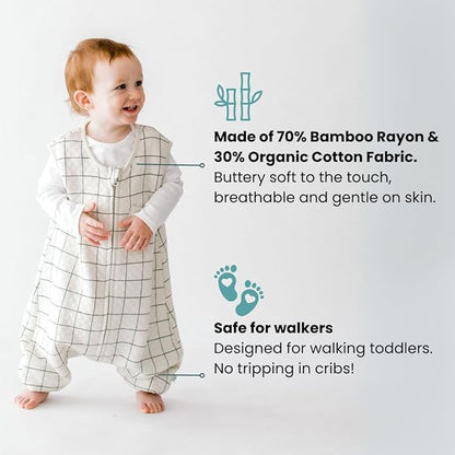 Tealbee Dreamsuit - Toddler Sleep Sack with feet 12-18 Months, 18-24 Months - 0.8 TOG Lightweight Baby Wearable Blanket for Walkers - Rayon Made from Bamboo, Organic Cotton Sleep Bag - Checkered