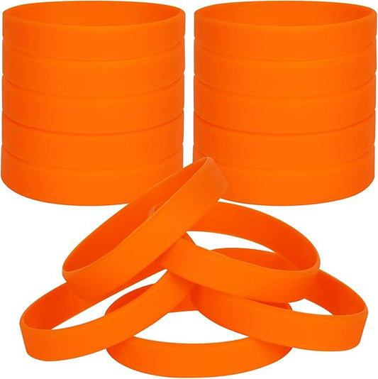 100 PCS Silicone Bracelets Wristbands for kid, Sports Rubber Elastic Wristband Bracelet for Party Decorations Favors Set Pack Orange