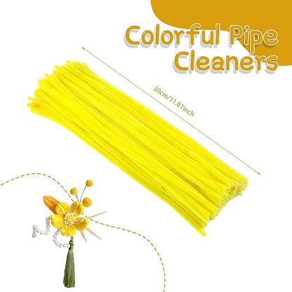 100Pcs Pipe Cleaners, Pipe Cleaners Craft, Creative Craft Pipe Cleaners for Flower Making, Chenille Stems Crafting Pipe Cleaners Flowers, Craft Supplies for Home Festivals DIY/Yellow