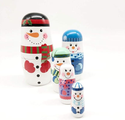 Konrisa Matryoshka Nesting Dolls 5 Pieces Snowman Nesting Dolls Hand Painted Figurines Wooden Stacking Dolls for Kids Birthday Party Home Decoration,New Year