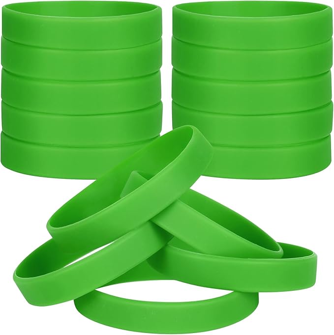100 PCS Silicone Bracelets Wristbands for kid, Sports Rubber Elastic Wristband Bracelet for Party Decorations Favors Set Pack Green
