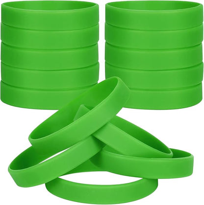 100 PCS Silicone Bracelets Wristbands for kid, Sports Rubber Elastic Wristband Bracelet for Party Decorations Favors Set Pack Green