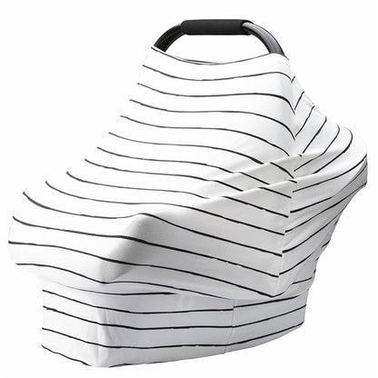 Car Seat Cover Baby – Multi-use Nursing Cover-Up for Breastfeeding, Carseat Canopy Cover, Stretchy Infant Stroller Covers for Boys and Girls (White with Black Stripes)