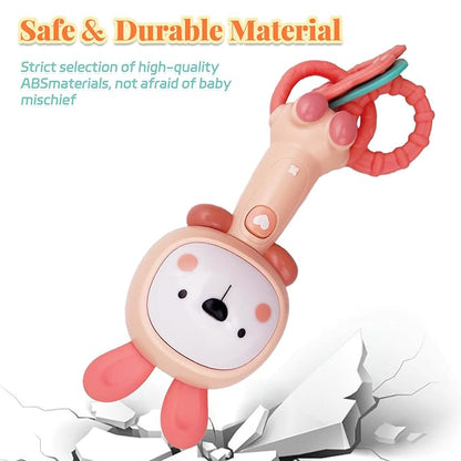 Baby Music Rattle, Teething Toys for Infants 6-12-18 Months Toddlers, Light-Up & Chew Sensory Toys for Baby Boy Girl Gifts (Rabbit)