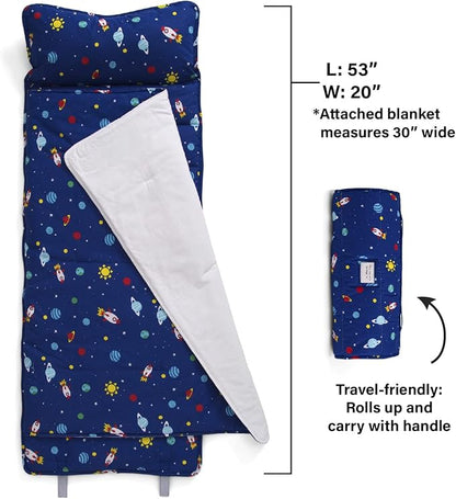 Delta Children Nap Mat - Includes Pillow & Blanket for Toddlers and Kids; Features Carry Handle w/Strap Closure and Name Tag; Rollup Design is Ideal for Preschool and Daycare; Personalization Optional