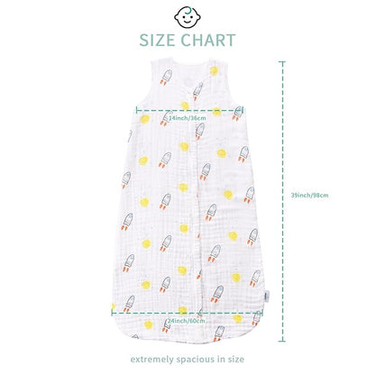 Toddler Sleep Sack for 2-4T Baby, Organic Cotton Wearable Blanket for Boys and Girls 0.5 TOG 2-Way Zipper Sleeping Sacks Soft 4 Layers X-Large Rocket