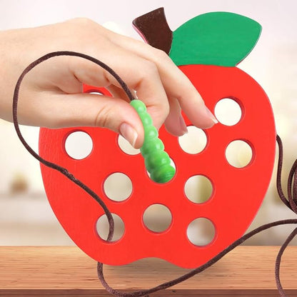 Lacing Toy for Toddlers, Fine Motor Skill Toys for 3 Year Old, Educational Learning Montessori Activity for Baby Kids, Car Plane Travel Games, Wooden Threading Toys 1 Apple,1 Watermelon, 1 Cheese.