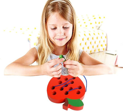 Lacing Toys for Toddlers - Wooden Lacing Apple Threading Toy, Shape Puzzle Fun Travel Game for Montessori Early Learning of Fine Motor Skills Lacing Toy, Educational Gift for Boys and Girls Ages 3-5