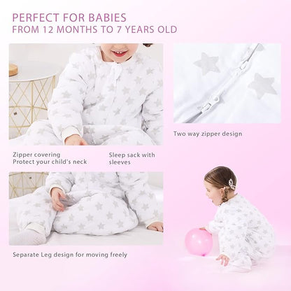 Baby Toddler Sleep Sack with Feet 2.5 TOG Winter, Wearable Blanket with Legs, Toddler Sleeping Sack Long Sleeve (Star, 6-12 Month)
