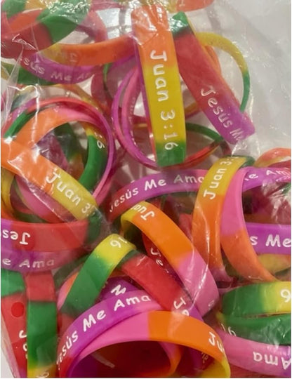 100 Count Bulk Spanish Jesus Loves Me, Jesus Me Ama, Juan 3:16, Rubber Silicone Bracelets Spanish Wristband Nice Gift Spanish Party Favors For Missionaries Religious Christian Church Giveaways