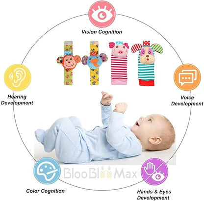 Wrist Rattles Foot Finder Rattle Sock Baby Toy, Rattle Toy, Arm Hand Bracelet Rattle, Feet Leg Ankle Socks, Activity Rattle Present Gift for Newborn Infant Babies Boy Girl Bebe (5 pcs-I)