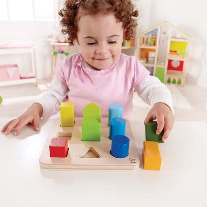 Hape Wooden Color and Shape Sorter Toy| Puzzle Board Montessori Preschool Educational Toy for Toddler 18M+