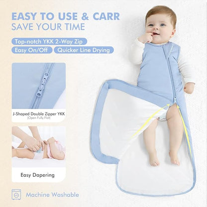 HAPIU Unisex Rayon Made from Bamboo Baby Sleep Sack TOG 1.0, 2-Way Zipper YKK, Wearable Blanket Baby